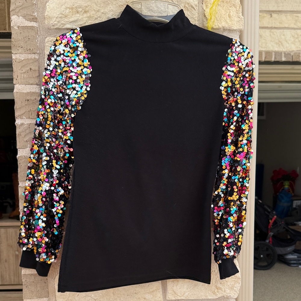 Black Top with Multicolor Sequin Sleeves